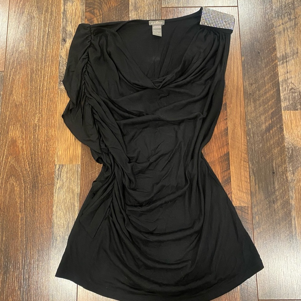 Womens c. Oliver Elegant Black Dressy top with Embellished Shoulder size medium